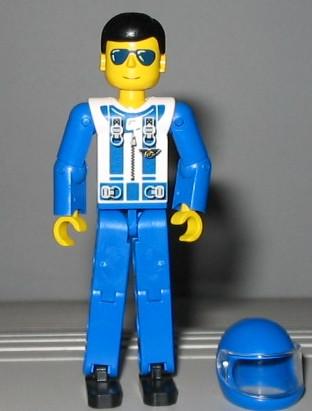 LEGO Minifigure-Technic Figure Blue Legs, White Top with Zipper & Shoulder Harness Pattern, Blue Arms, Blue Helmet (set 8232)-Technic-TECH010-Creative Brick Builders